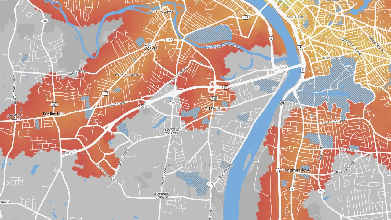 Transit Grade map of 01001, MA
