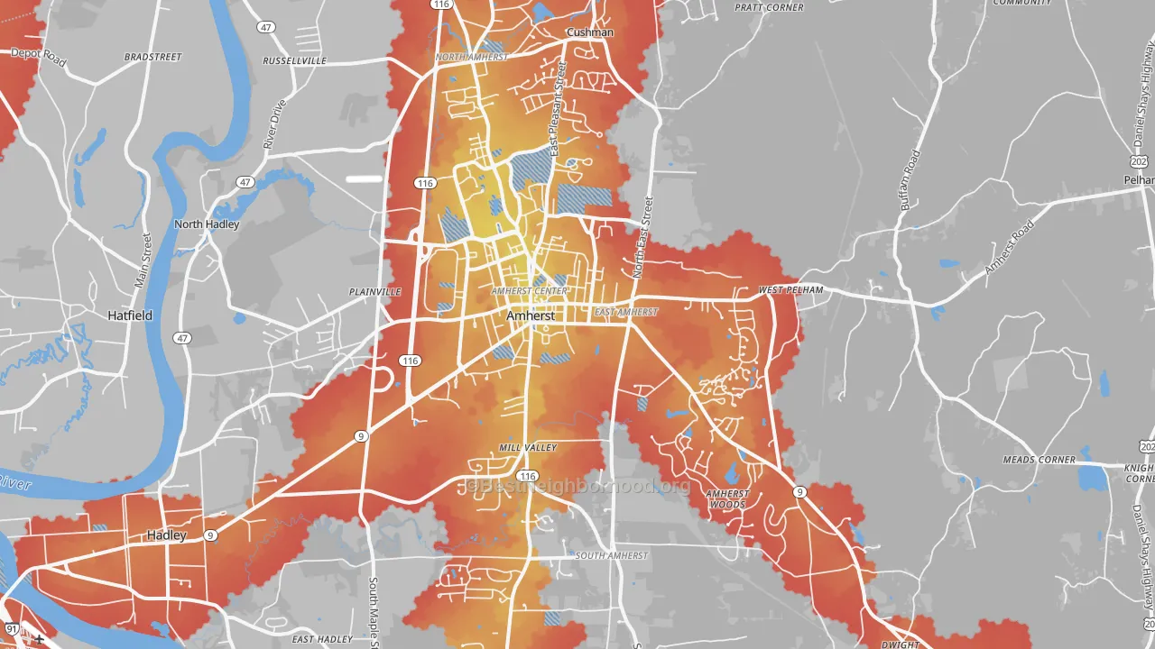 Transit Grade map of 01002, MA