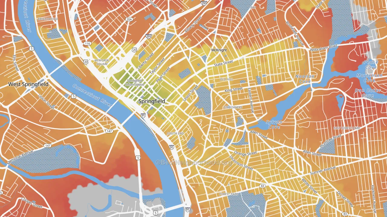 Transit Grade map of 01105, MA