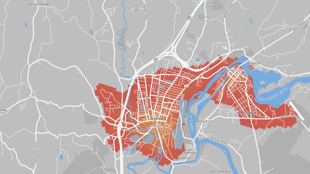 Transit Grade map of 01301, MA