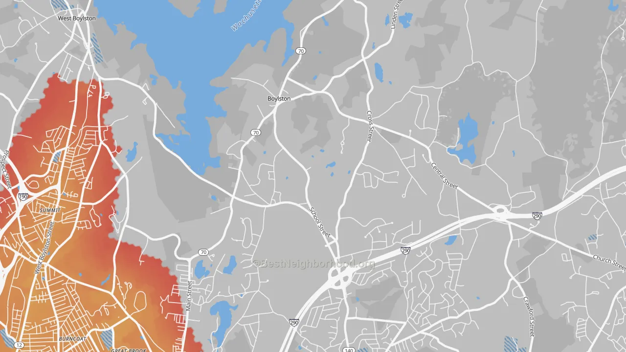 Transit Grade map of 01505, MA