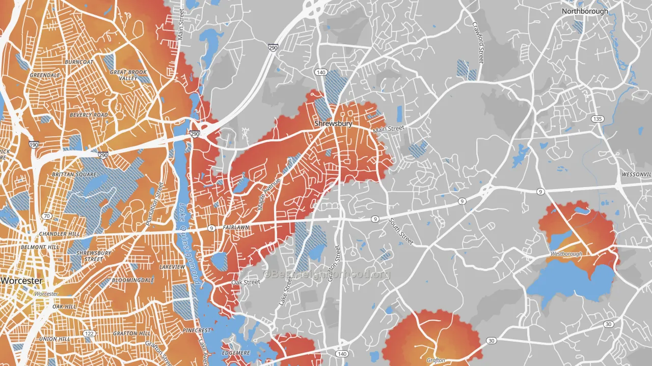 Transit Grade map of 01545, MA