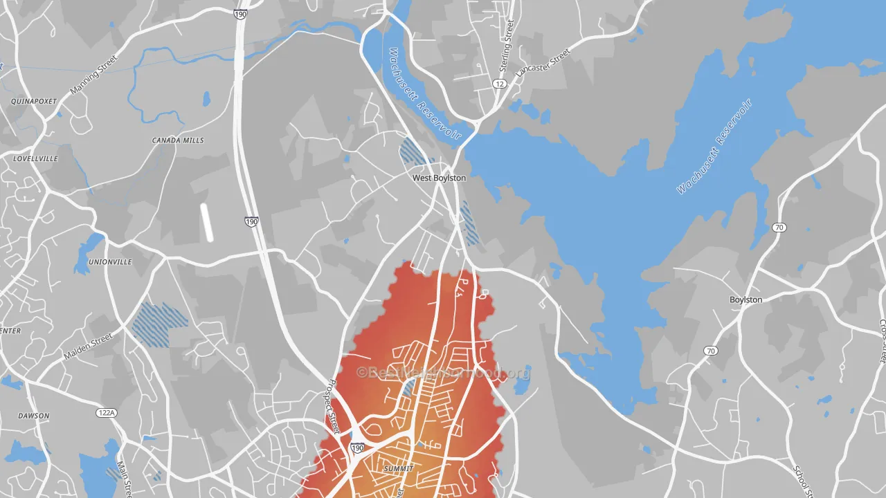 Transit Grade map of 01583, MA