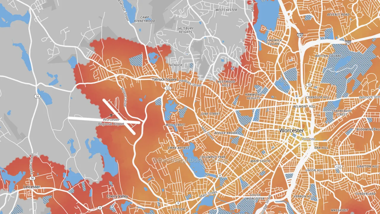 Transit Grade map of 01602, MA