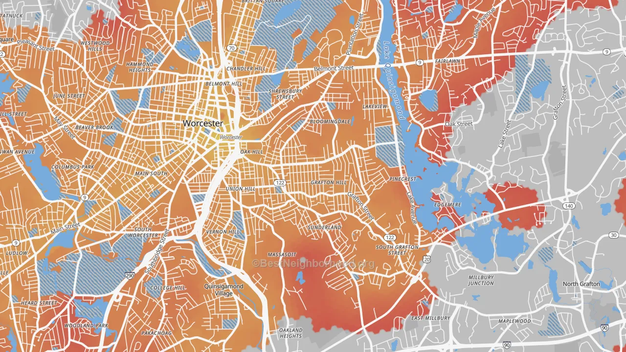 Transit Grade map of 01604, MA
