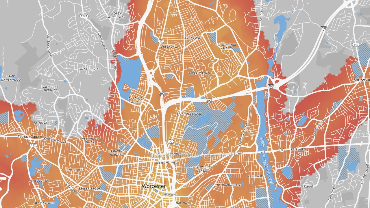 Transit Grade map of 01605, MA