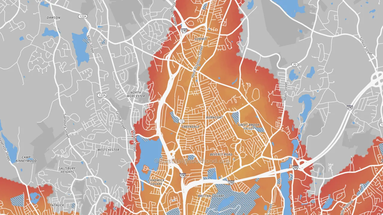 Transit Grade map of 01606, MA