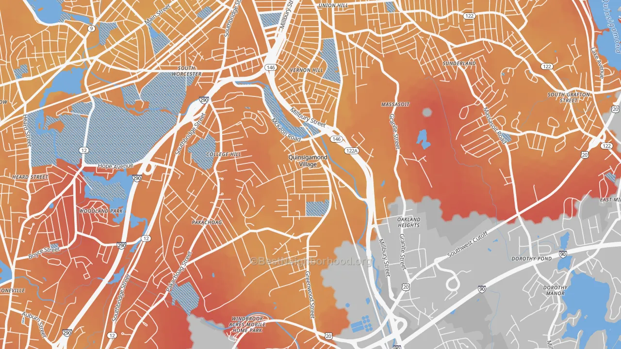 Transit Grade map of 01607, MA