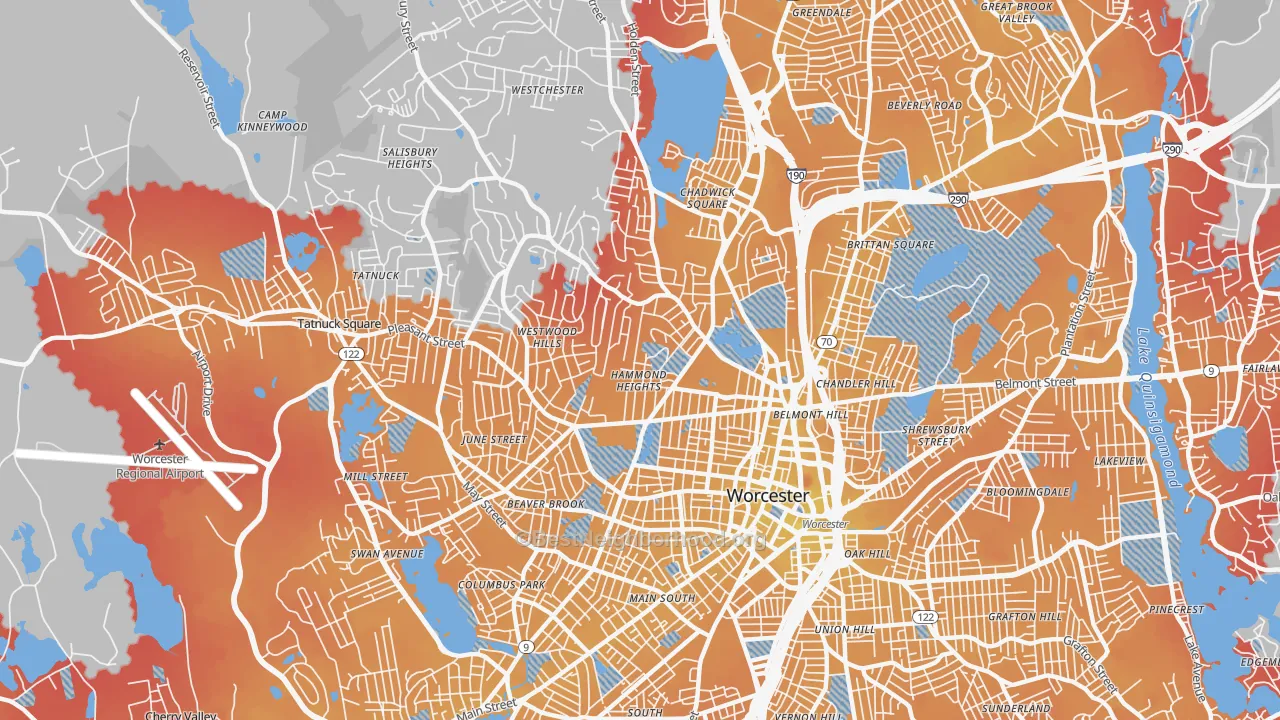 Transit Grade map of 01609, MA