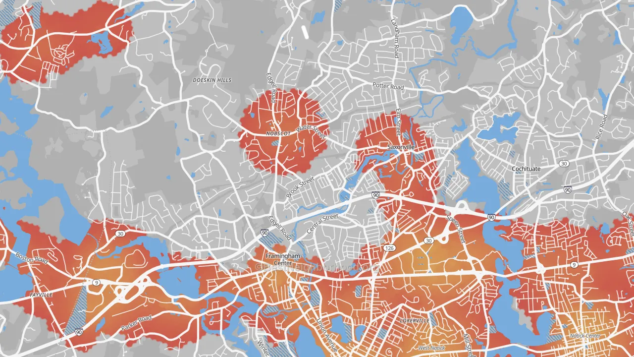 Transit Grade map of 01701, MA