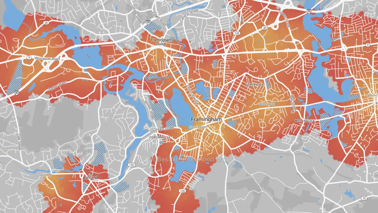 Transit Grade map of 01702, MA