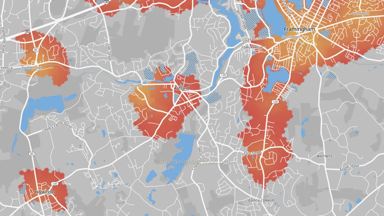 Transit Grade map of 01721, MA