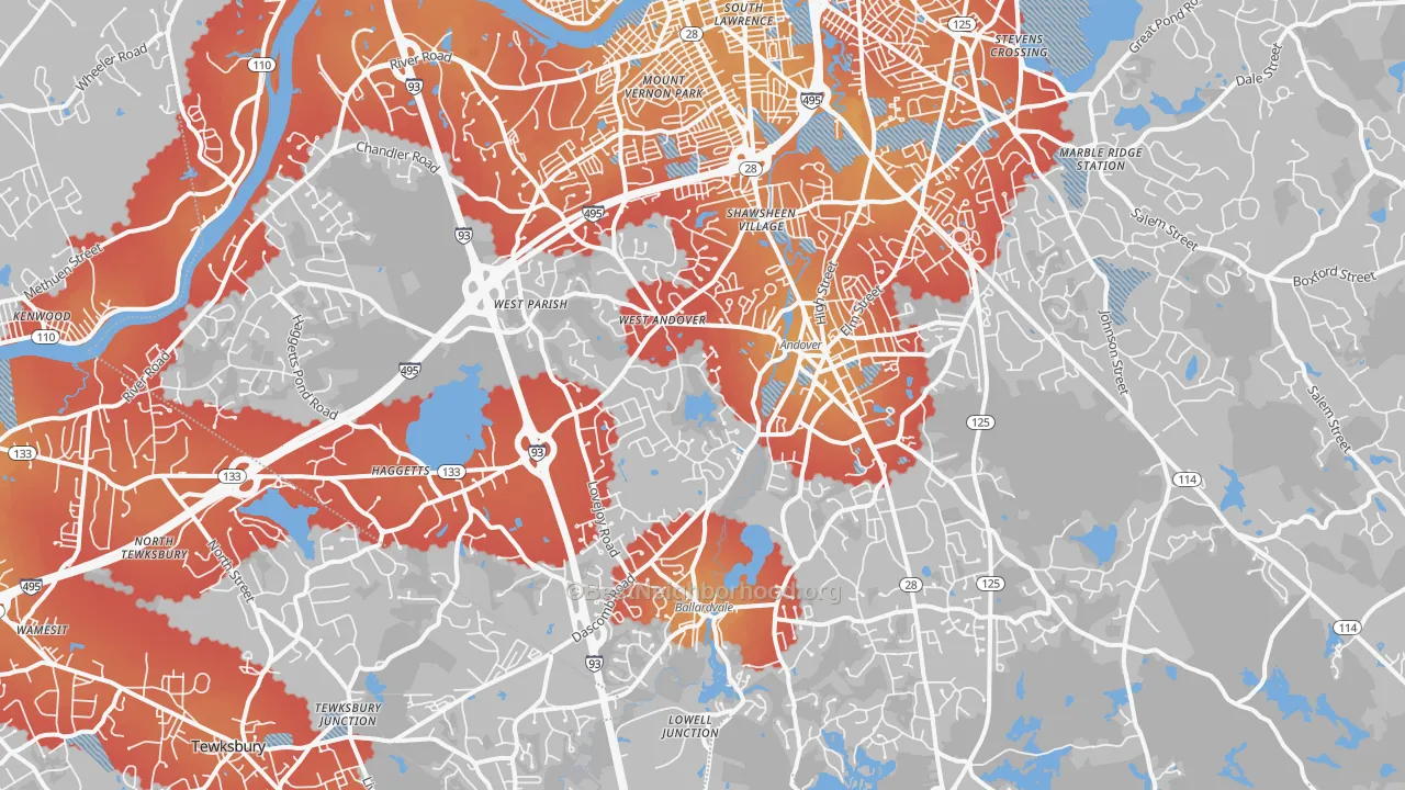 Transit Grade map of 01810, MA