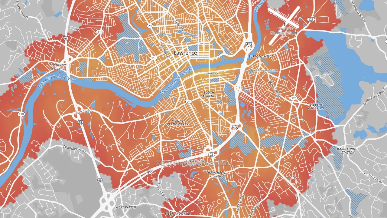 Transit Grade map of 01843, MA