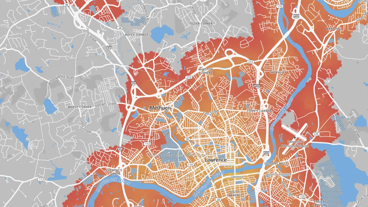 Transit Grade map of 01844, MA