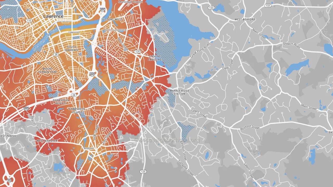 Transit Grade map of 01845, MA