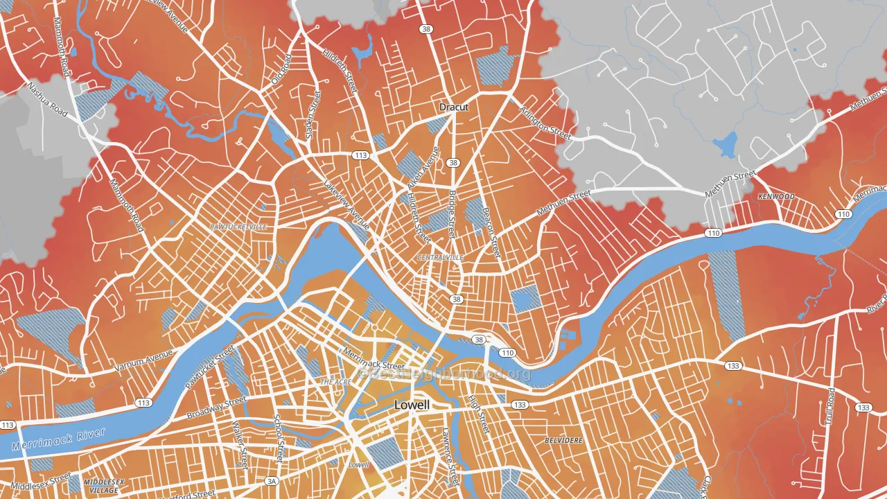 Transit Grade map of 01850, MA