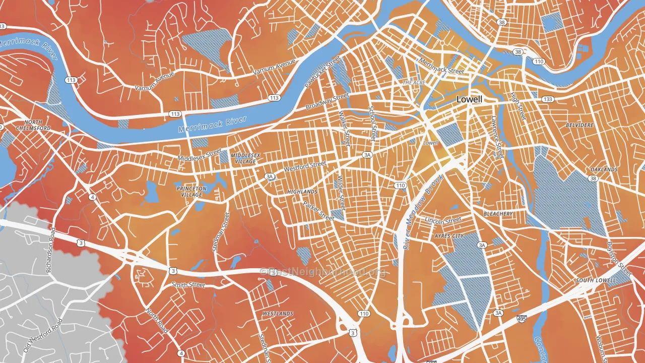 Transit Grade map of 01851, MA