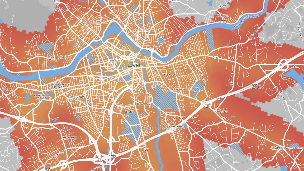 Transit Grade map of 01852, MA