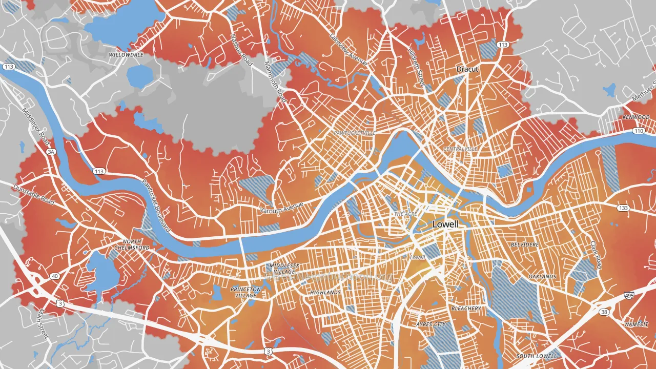 Transit Grade map of 01854, MA