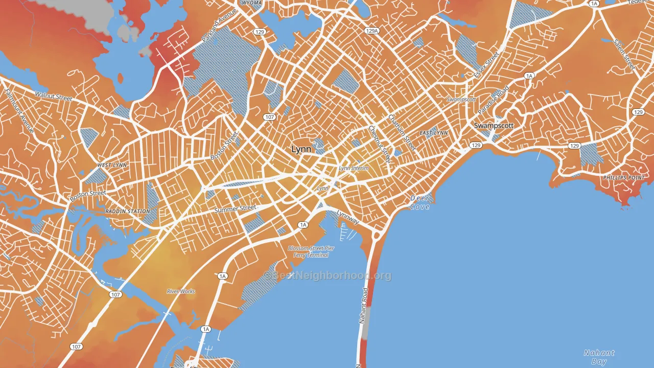 Transit Grade map of 01901, MA