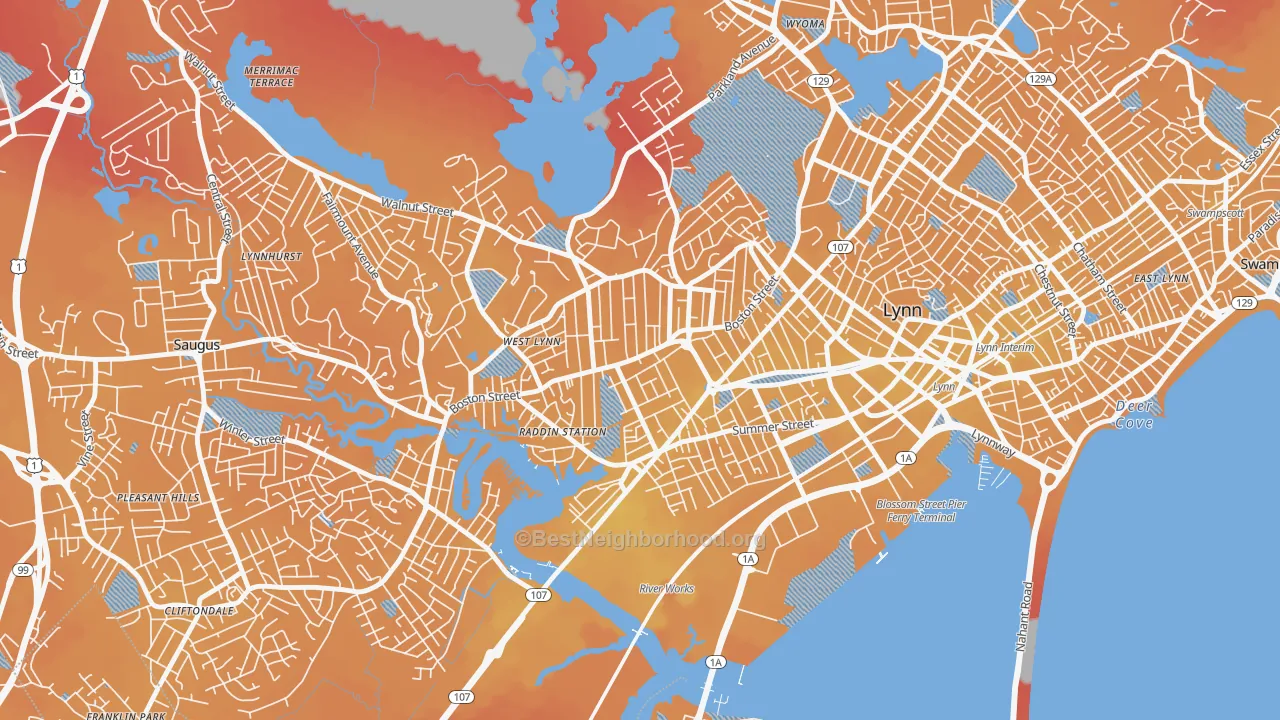Transit Grade map of 01905, MA
