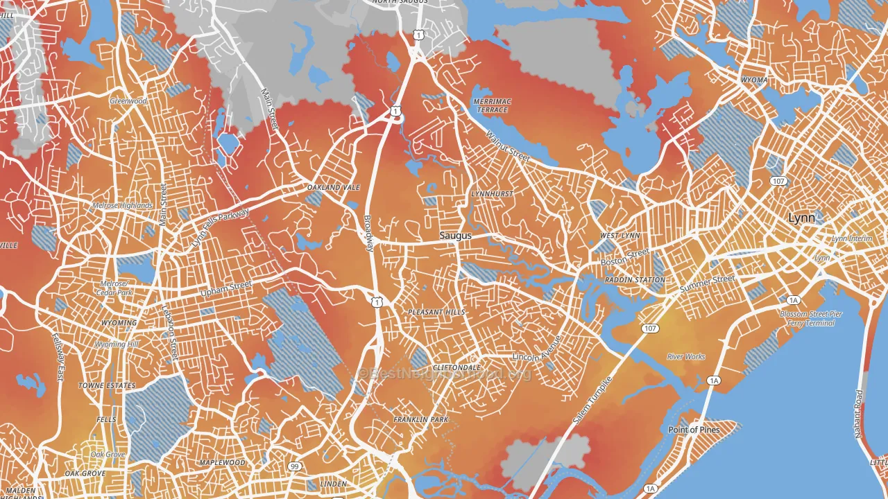 Transit Grade map of 01906, MA
