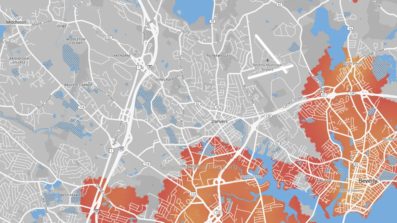 Transit Grade map of 01923, MA