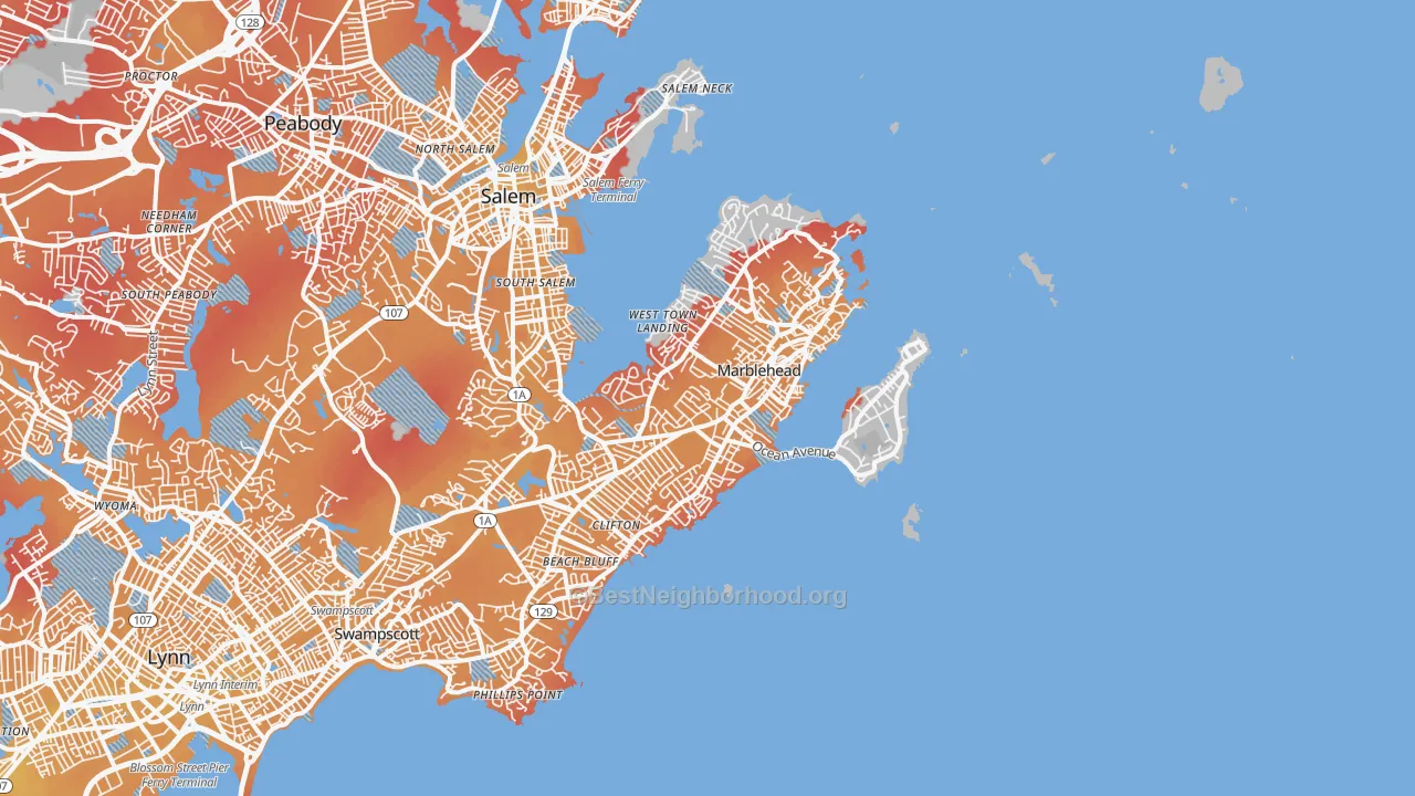 Transit Grade map of 01945, MA