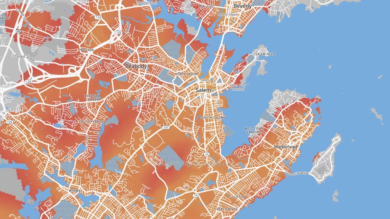 Transit Grade map of 01970, MA