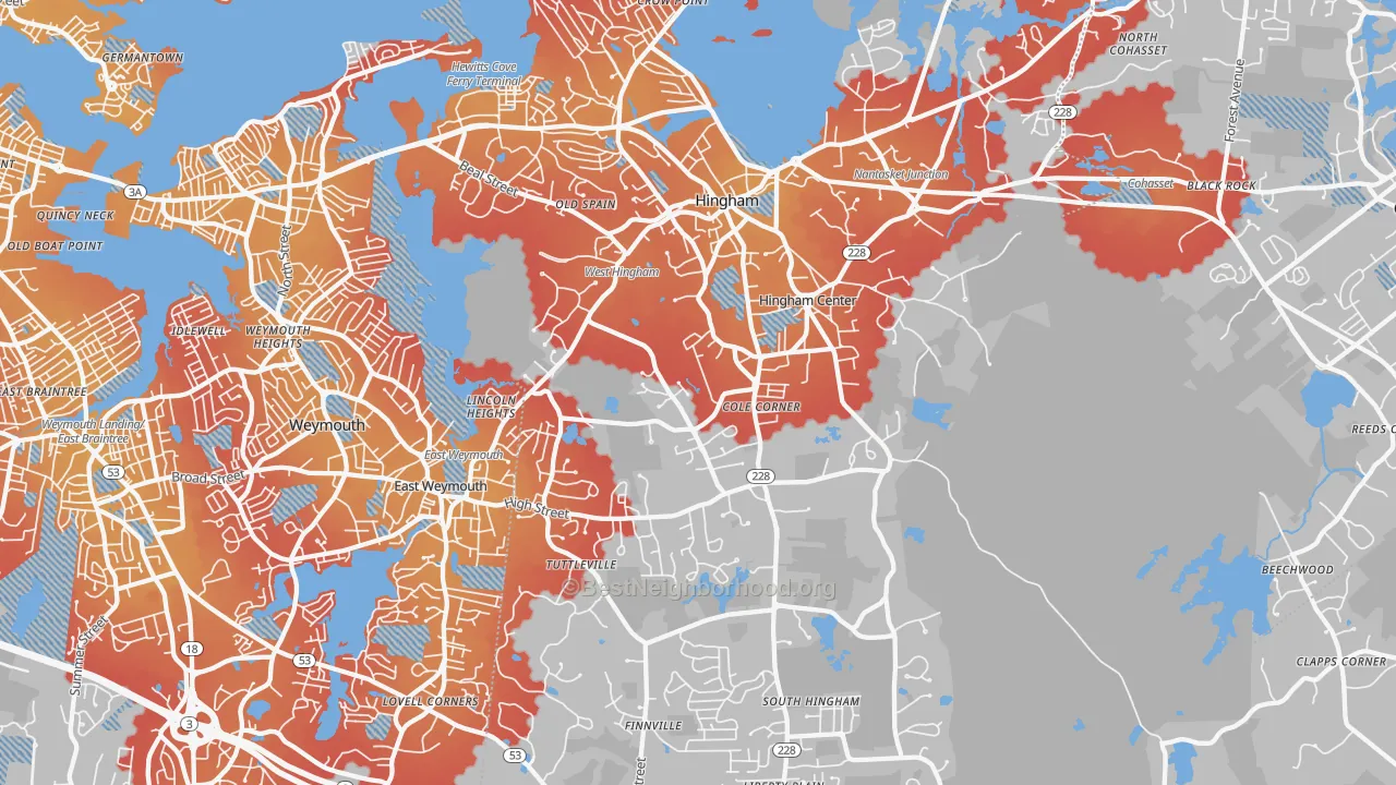 Transit Grade map of 02043, MA
