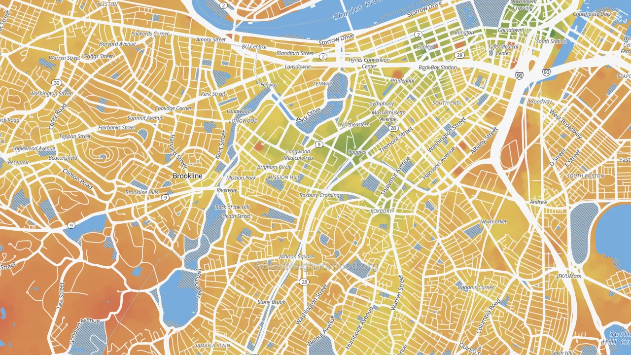 Transit Grade map of 02120, MA