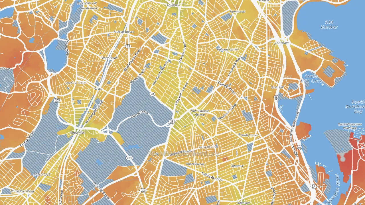 Transit Grade map of 02121, MA