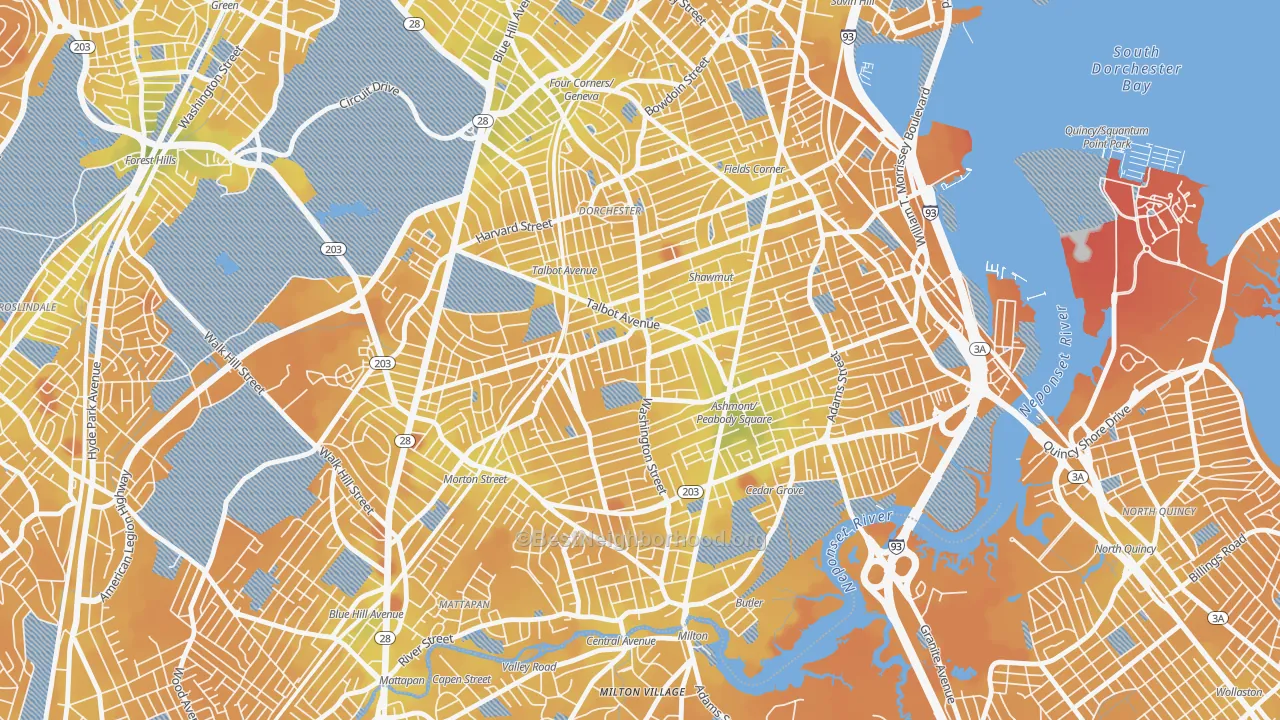 Transit Grade map of 02124, MA