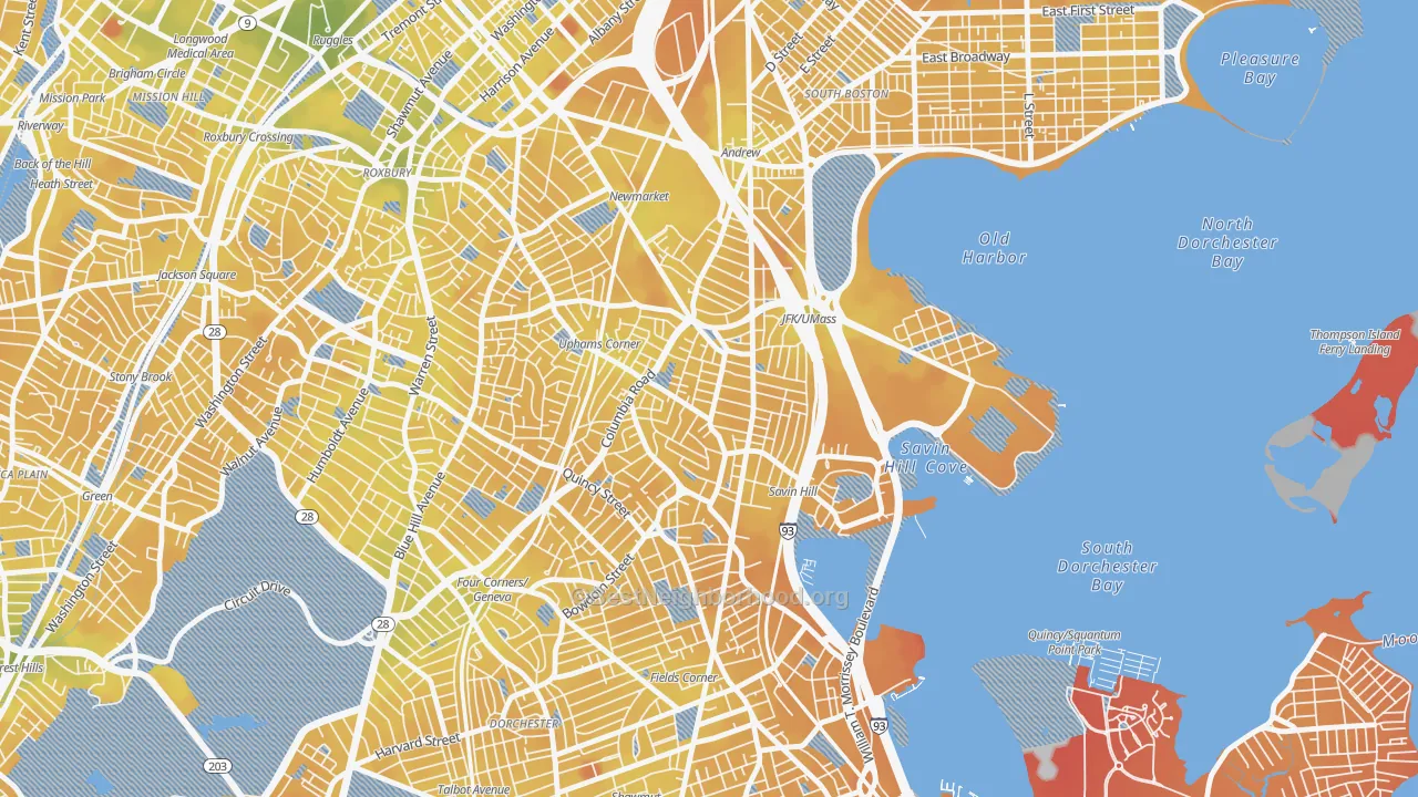 Transit Grade map of 02125, MA