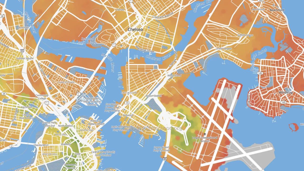 Transit Grade map of 02128, MA