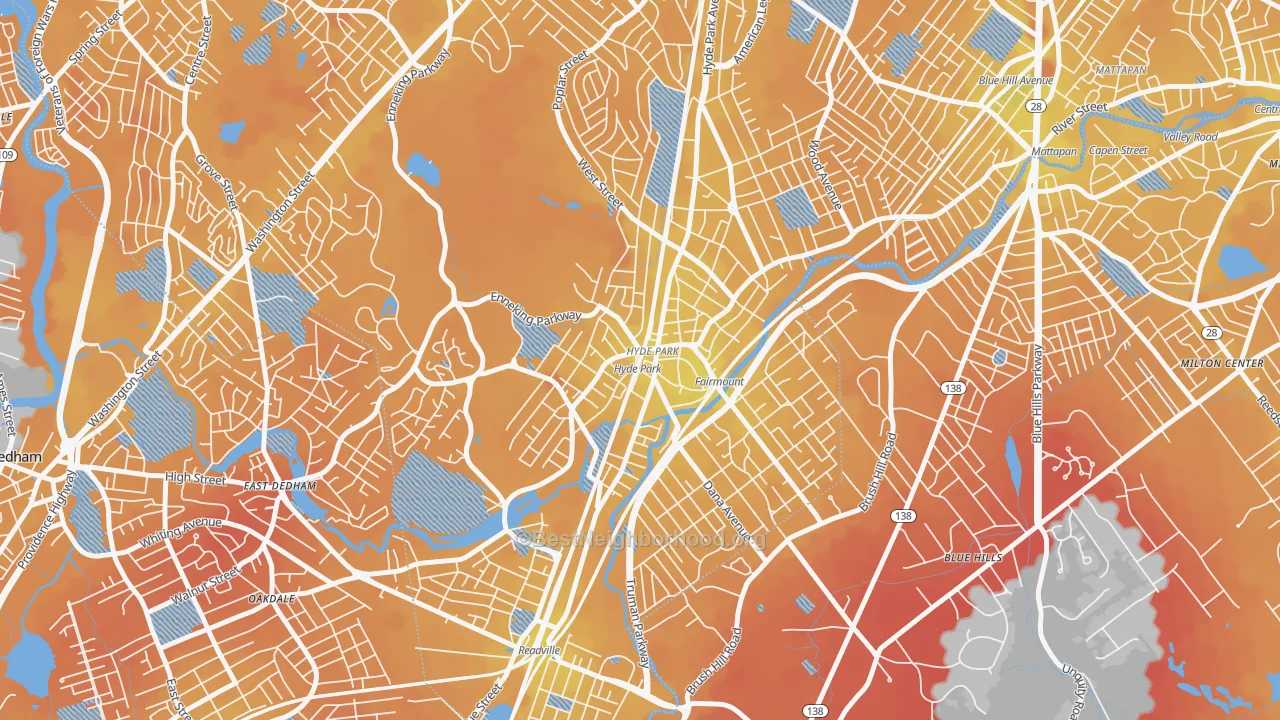 Transit Grade map of 02136, MA