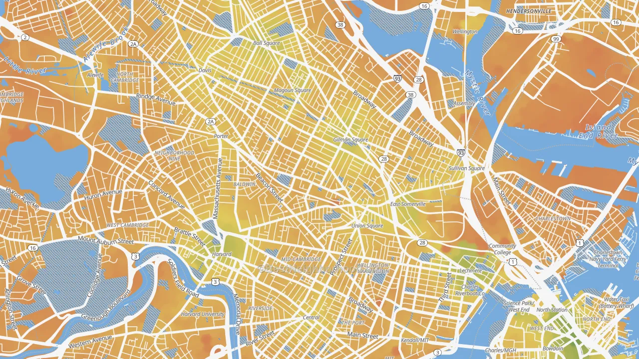 Transit Grade map of 02143, MA