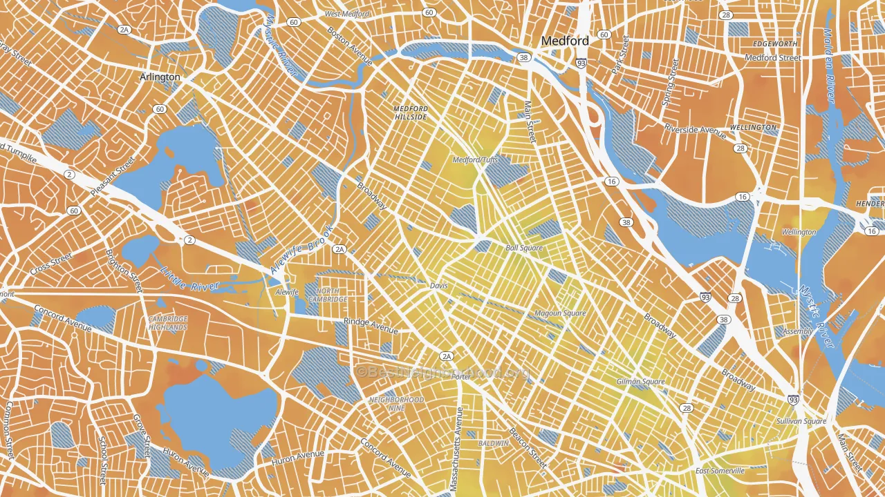 Transit Grade map of 02144, MA