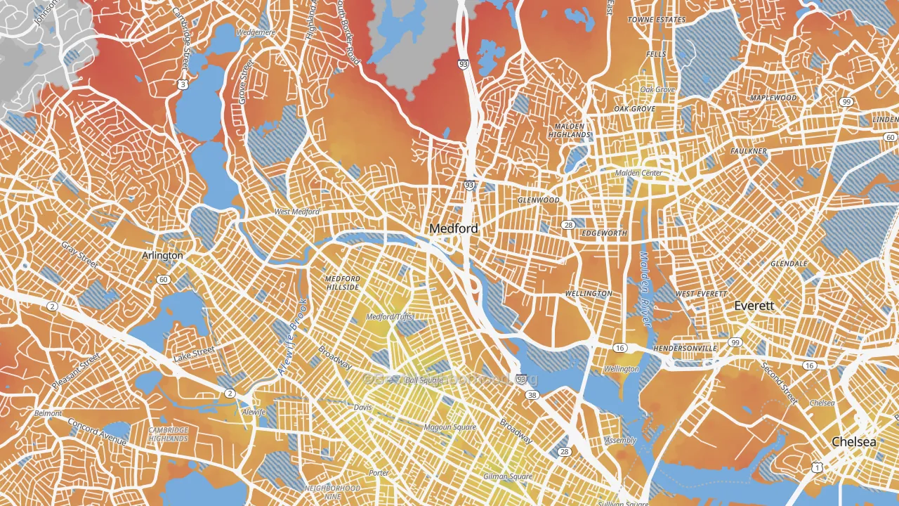 Transit Grade map of 02155, MA