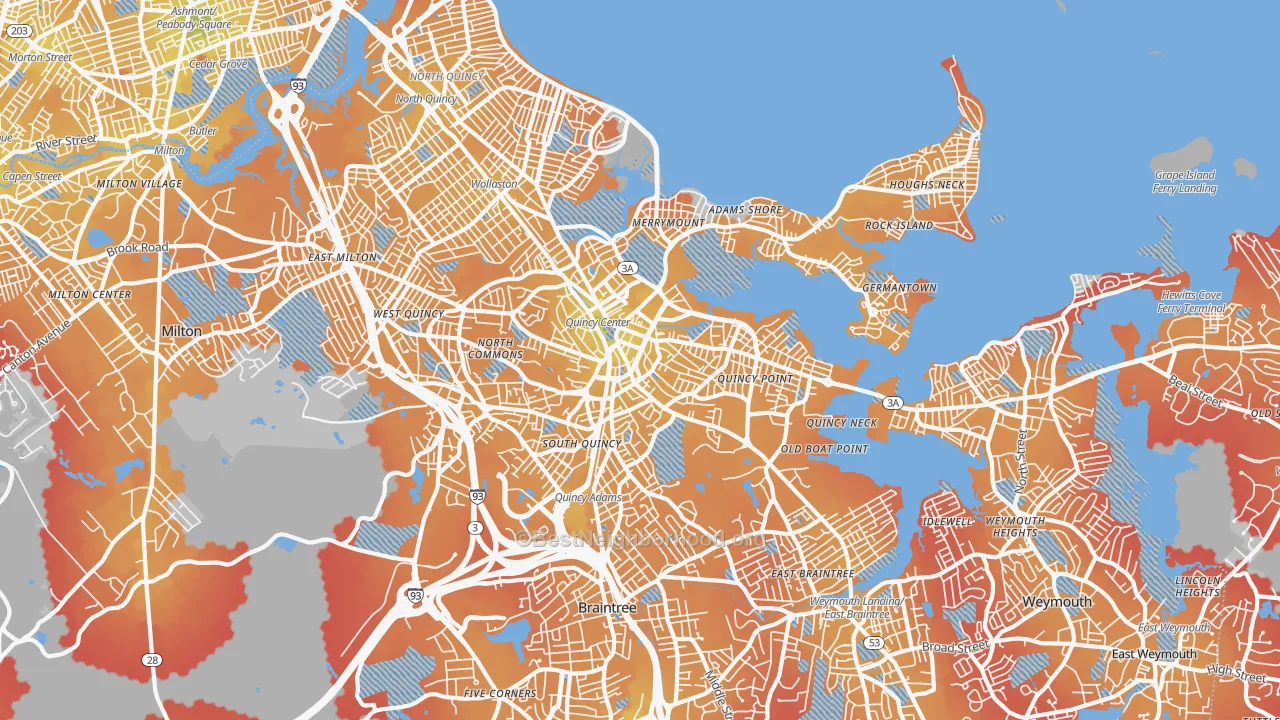Transit Grade map of 02169, MA