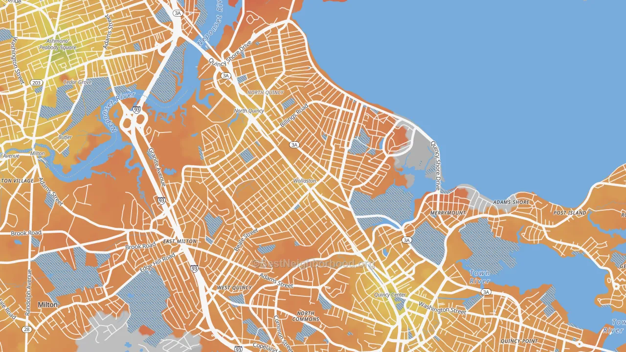 Transit Grade map of 02170, MA