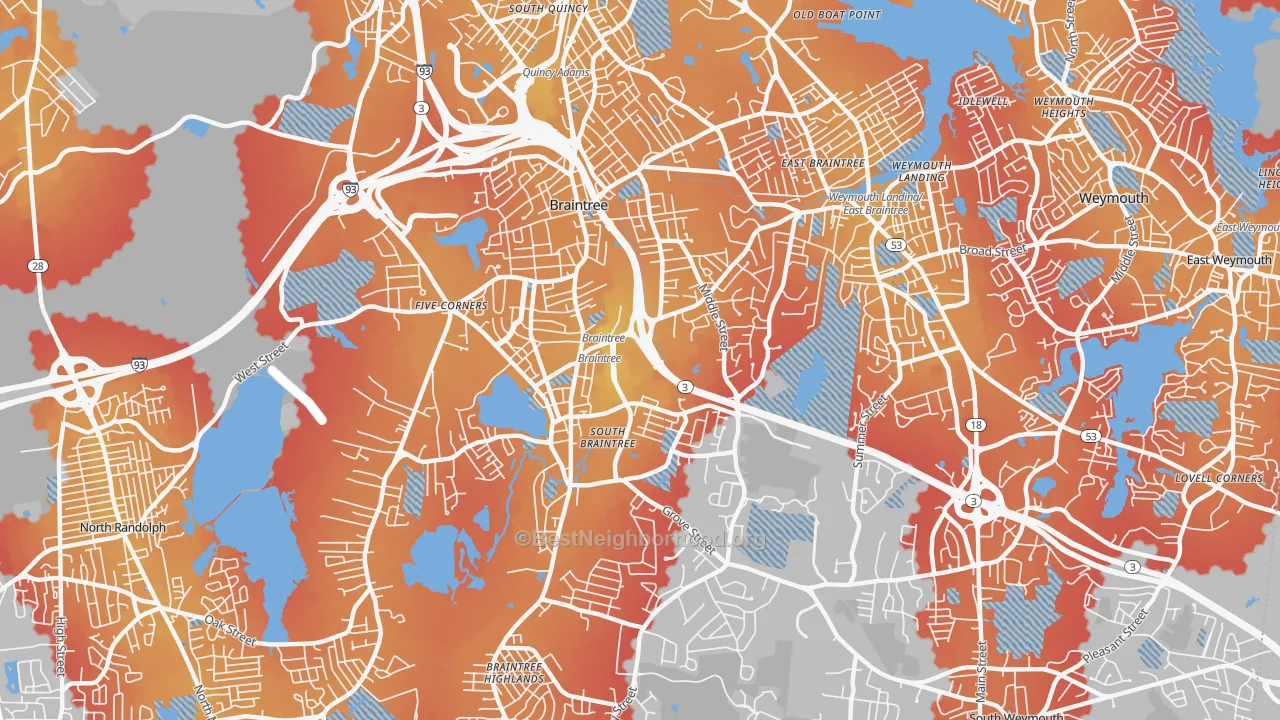 Transit Grade map of 02184, MA