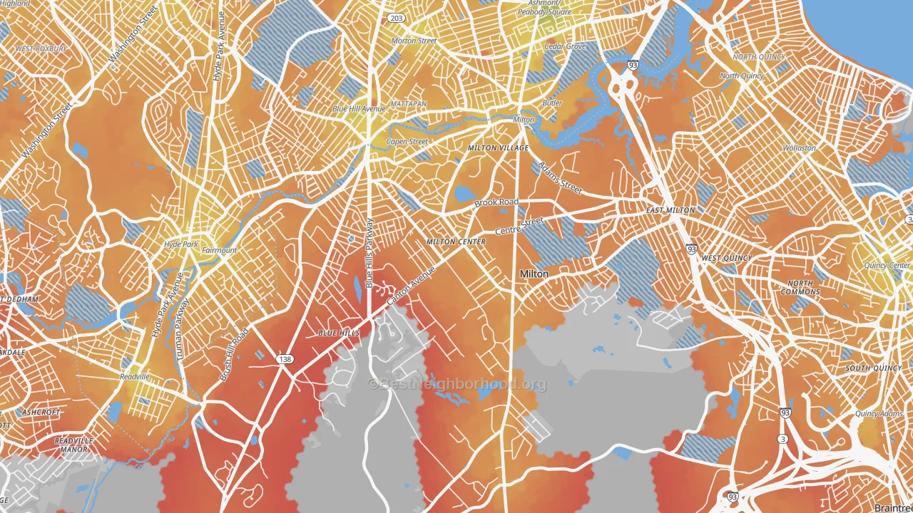 Transit Grade map of 02186, MA