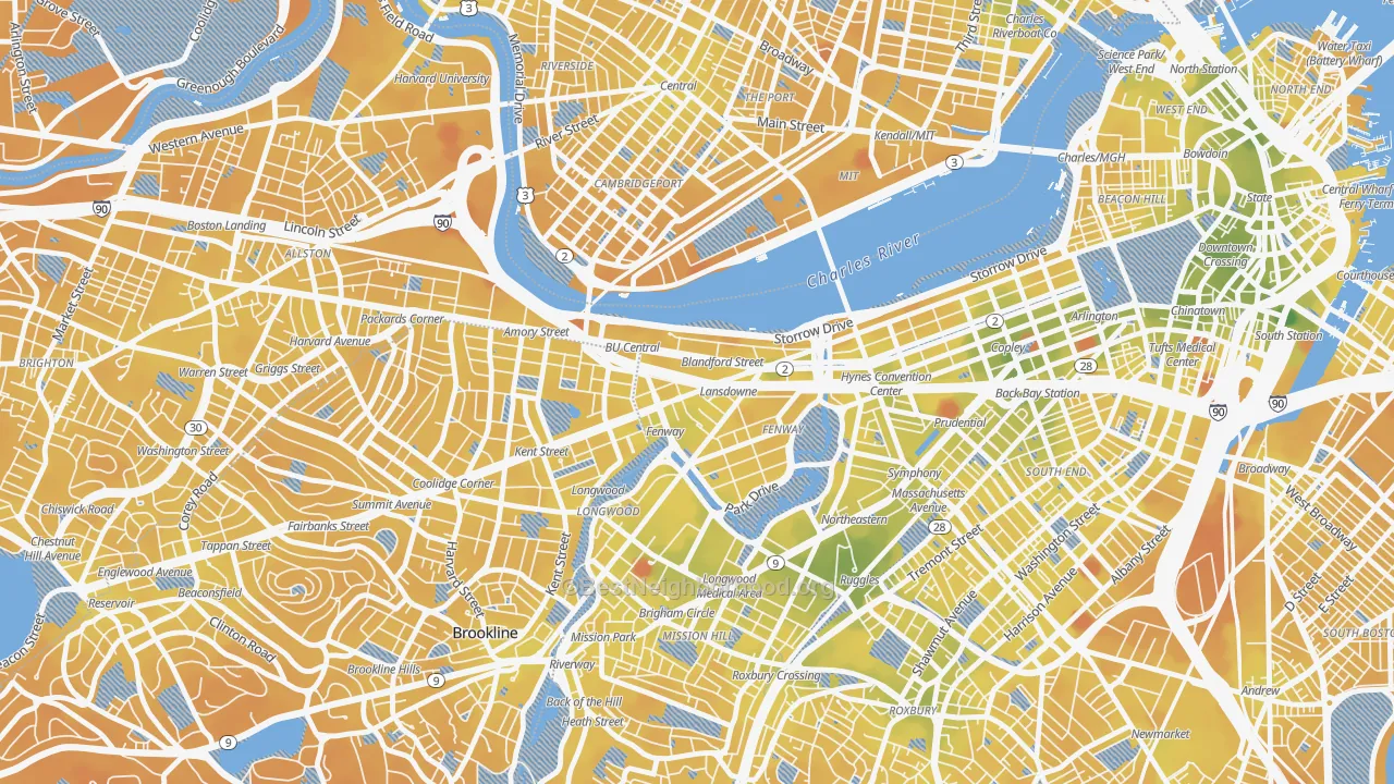 Transit Grade map of 02215, MA