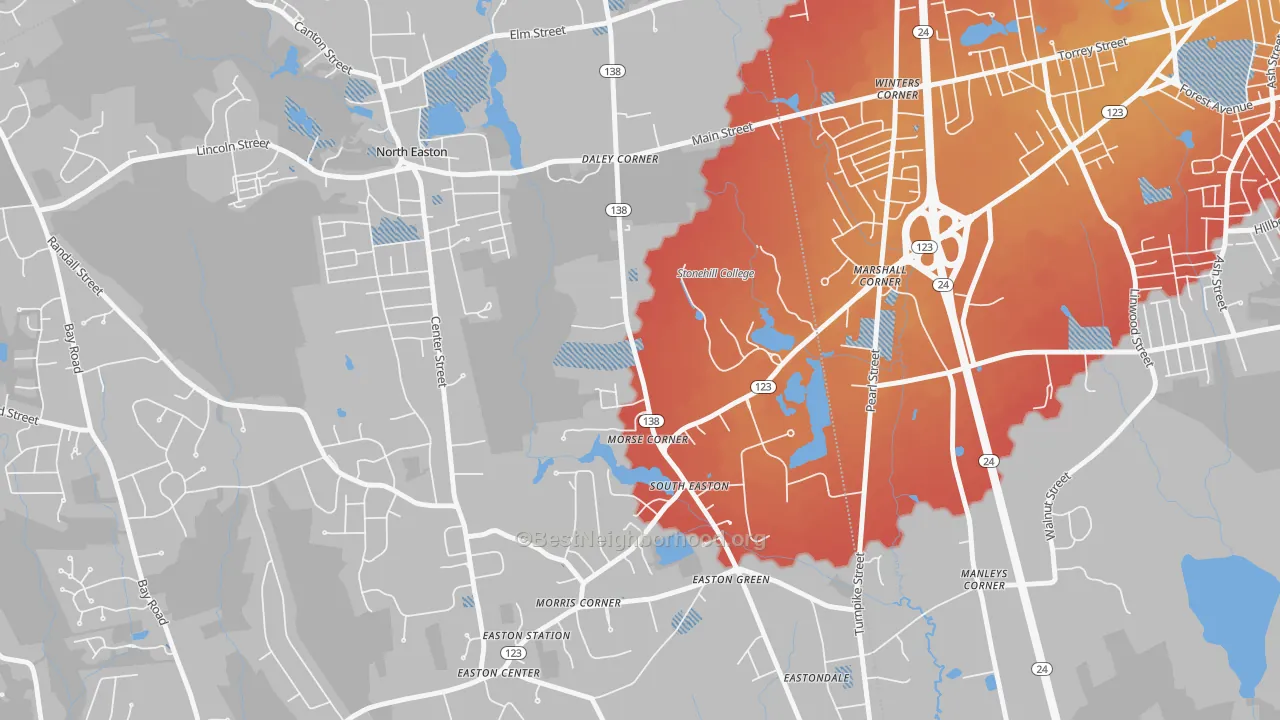 Transit Grade map of 02357, MA