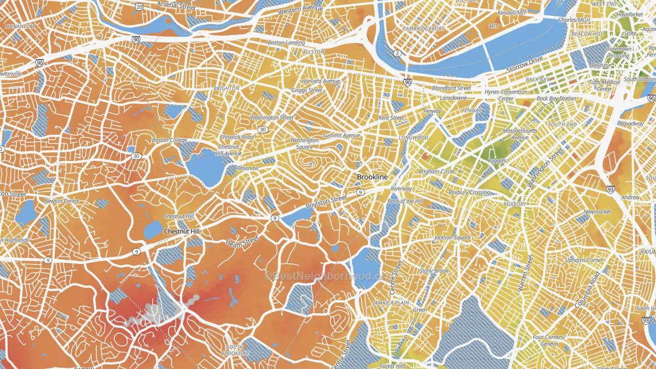 Transit Grade map of 02445, MA