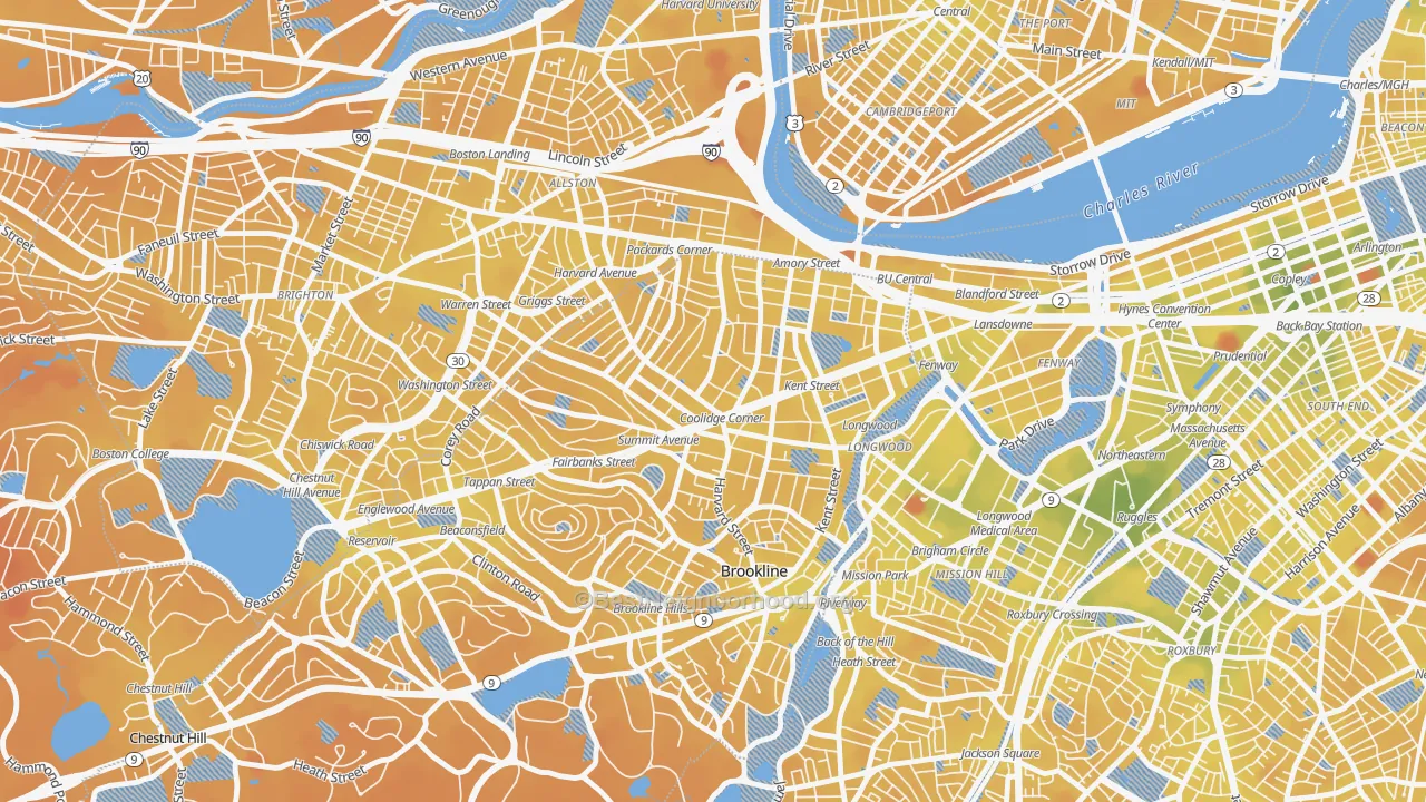 Transit Grade map of 02446, MA