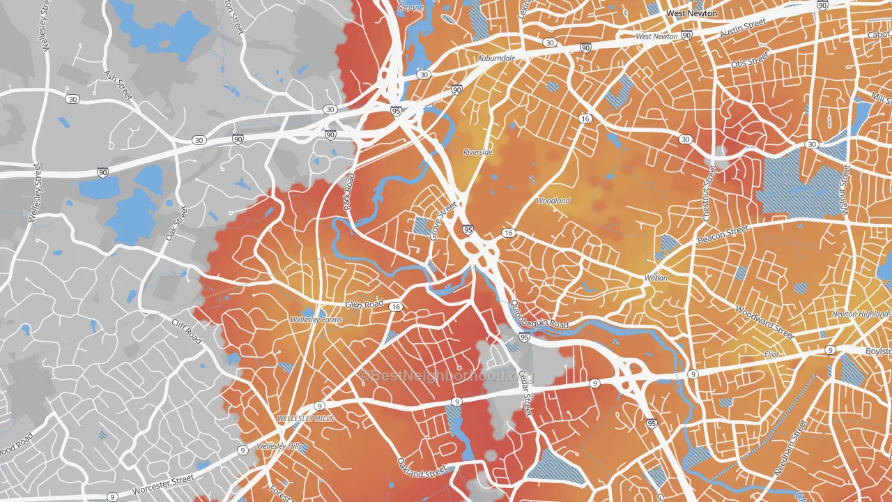 Transit Grade map of 02462, MA