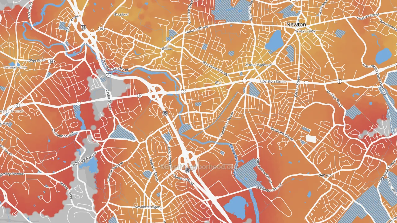 Transit Grade map of 02464, MA